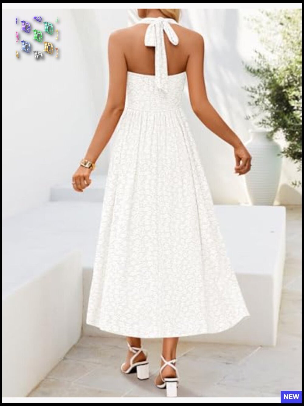Floral Halter Maxi Dress Elegant A-Line Summer Wedding Guest Cocktail Party - Picture 4 of 7